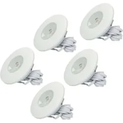 HOFTRONIC Set von 5 Pavo - LED Einbaustrahler Ultra Flach 12mm - 3 Watt 300 Lumen - 2700K warmweiß - Dimmbar - Möbelspot - Rund - IP44 wasserdicht - Für Innen und Außen - Weiß