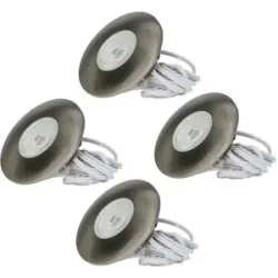HOFTRONIC Set von 4 Pavo - LED Einbaustrahler Ultra Flach 12mm - 3 Watt 300 Lumen - 2700K warmweiß - Dimmbar - Möbelspot - Rund - IP44 wasserdicht - Für Innen und Außen - Edelstahl