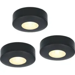 HOFTRONIC Set mit 3 Pavo - Flache LED-Aufbaustrahler 23 mm - 3 W 300 lm - 2700K - Dimmbar - Rund - IP44 - Schwarz