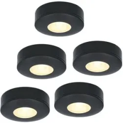 HOFTRONIC Set mit 5 Pavo - Flache LED-Aufbaustrahler 23 mm - 3 W 300 lm - 2700K - Dimmbar - Rund - IP44 - Schwarz