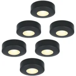 HOFTRONIC Set mit 6 Pavo - Flache LED-Aufbaustrahler 23 mm - 3 W 300 lm - 2700K - Dimmbar - Rund - IP44 - Schwarz