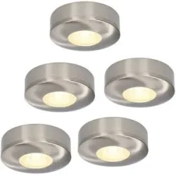 HOFTRONIC Set mit 5 Pavo - Flache LED-Aufbaustrahler 23 mm - 3 W 300 lm - 2700K - Dimmbar - Rund - IP44 - Edelstahl