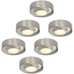 HOFTRONIC Set mit 6 Pavo - Flache LED-Aufbaustrahler 23 mm - 3 W 300 lm - 2700K - Dimmbar - Rund - IP44 - Edelstahl