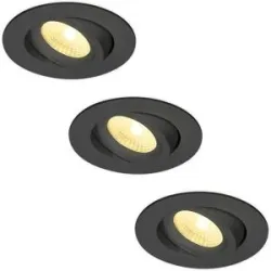 HOFTRONIC 3er Set Salerno LED Einbaustrahler - 8W 650lm - 2700K warmweiß - Dimmbar - Rund - Schwenkbar - IP44 wasserdicht - Schwarz - Für den Innen, Außen und Badezimmer