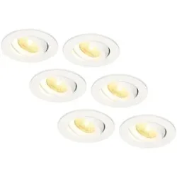 HOFTRONIC 6er Set Salerno LED Einbaustrahler - 8W 650lm - 2700K warmweiß - Dimmbar - Rund - Schwenkbar - IP44 wasserdicht - Weiß - Für den Innen, Außen und Badezimmer