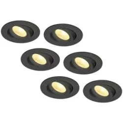 HOFTRONIC 6er Set Salerno LED Einbaustrahler - 8W 650lm - 2700K warmweiß - Dimmbar - Rund - Schwenkbar - IP44 wasserdicht - Schwarz - Für den Innen, Außen und Badezimmer