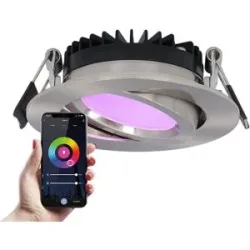 HOFTRONIC SMART Rome Smart Einbaustrahler - IP44 wasserdicht - 6 Watt 480 lumen - Schwenkbar - Wifi + Bluetooth - RGBWW - Google Home, Amazon Alexa und Siri - Edelstahl - Für den Innen- und Außenbereich