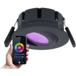 HOFTRONIC SMART Napels Smart Einbaustrahler Extra Flach (39mm) - IP65 wasserdicht - 8 Watt 600 Lumen - Schwenkbar - Wifi + Bluetooth - RGBWW - Google Home, Amazon Alexa und Siri - Schwarz - Für den Innen- und Außenbereich