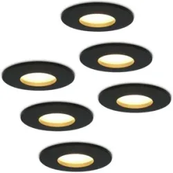 HOFTRONIC Set von 6 Porto - LED Einbaustrahler - IP44 wasserdicht - 4 Watt 345 lumen - 2700K warmweiß - GU10 - Dimmbar - Rund - Für Bad, Innen- und Außenbereich - Schwarz