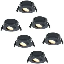 HOFTRONIC 6er Set Napels LED Einbaustrahler Extra Flach (39mm) - 360° Schwenkbar - 8 Watt 570 Lumen - Dimmbar - IP65 Wasserdicht für Bad, Innen- und Außenbereich - Schwarz