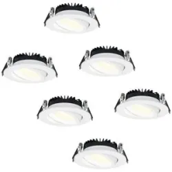 HOFTRONIC 6er Set Rome LED Einbaustrahler - Ultra Flach (27mm) - 6 Watt 430 lumen - Schwenkbar - IP44 wasserdicht - 2700K warmweiß - Dimmbar - Rund - Mit Trafo - Weiß - Für den Innen- und Außenbereich