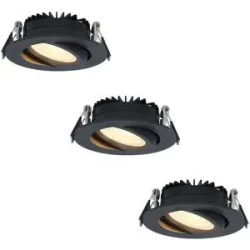HOFTRONIC 3er Set Rome LED Einbaustrahler - Ultra Flach (27mm) - 6 Watt 430 lumen - Schwenkbar - IP44 wasserdicht - 2700K warmweiß - Dimmbar - Rund - Mit Trafo - Schwarz - Für den Innen- und Außenbereich