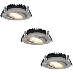 HOFTRONIC 3er Set Rome LED Einbaustrahler - Ultra Flach (27mm) - 6 Watt 430 lumen - Schwenkbar - IP44 wasserdicht - 2700K warmweiß - Dimmbar - Rund - Mit Trafo - Edelstahl - Für den Innen- und Außenbereich