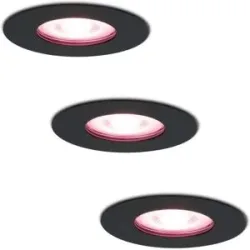 HOFTRONIC SMART 3er Set Bari Smart Einbaustrahler - IP65 wasserdicht - Wifi + Bluetooth - RGBWW - GU10 - Google Home, Amazon Alexa und Siri - Schwarz - Bad, innen und außen