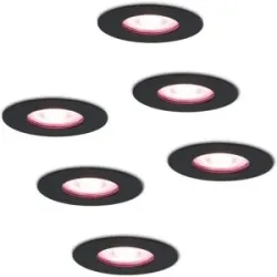 HOFTRONIC SMART 6er Set Bari Smart Einbaustrahler - IP65 wasserdicht - Wifi + Bluetooth - RGBWW - GU10 - Google Home, Amazon Alexa und Siri - Schwarz - Bad, innen und außen