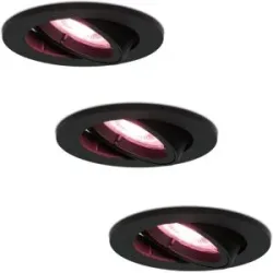 HOFTRONIC SMART 3er Set Oslo Smart Einbaustrahler - Wifi + Bluetooth - RGBWW - GU10 5,5 Watt 345 Lumen - Schwenkbar - Google Home, Amazon Alexa und Siri - IP20 für innen - Schwarz