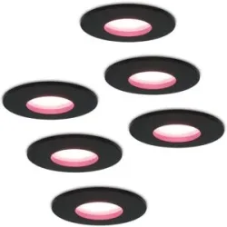 HOFTRONIC SMART 6er Set Porto - Smart LED Einbaustrahler - IP44 wasserdicht - 5,5 Watt 345 Lumen - Wifi + Bluetooth - RGBWW - GU10 - Google Home, Amazon Alexa und Siri - Für Bad, Innen- und Außenbereich - Schwarz