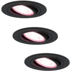 HOFTRONIC SMART 3er Set Miro Smart Einbaustrahler - Wifi + Bluetooth - RGBWW - GU10 - 4.8W 345lm - Schwenkbar - Google Home, Amazon Alexa und Siri - IP20 für innen - Schwarz - Deckenspots