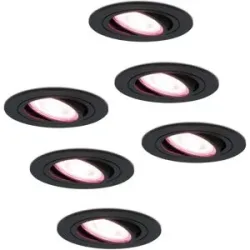 HOFTRONIC SMART 6er Set Miro Smart Einbaustrahler - Wifi + Bluetooth - RGBWW - GU10 - 4.8W 345lm - Schwenkbar - Google Home, Amazon Alexa und Siri - IP20 für Innenräume - Schwarz - Deckenspots