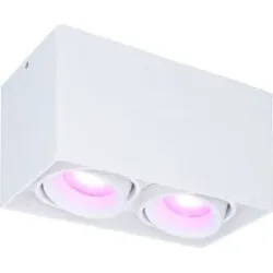 HOFTRONIC Esto Smart Aufbaustrahler Eckig - Aufbau Deckenstrahler - 2-Licht GU10 - Schwenkbar - RGBWW 16 Mio. Farben - Wifi + Bluetooth - Kompatibel mit Alexa/Google Assistant und Siri - Weiß - App Steuerung, Sprache
