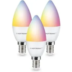 HOFTRONIC SMART 3er Set smart Lampe - E14-Fassung - C37 Kerze Lampe - 5.5W 470 Lumen - RGBWW - Wifi & Bluetooth - APP-Steuerung - Google Home, Amazon Alexa und Siri
