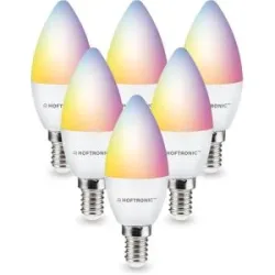 HOFTRONIC SMART 6er Set smart Lampe - E14-Fassung - C37 Kerze Lampe - 5.5W 470 Lumen - RGBWW - Wifi & Bluetooth - APP-Steuerung - Google Home, Amazon Alexa und Siri