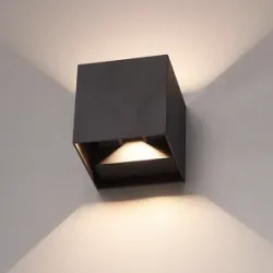 HOFTRONIC 6er Set Kansas LED-Wandleuchten - 7W 720lm - IP65 Wasserdicht - 3000K warmweiß - Innen- und Außenbereich - Würfel - Up & Down Licht - Schwarz
