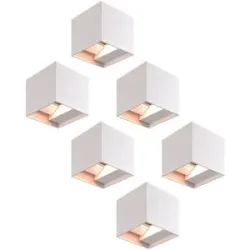 HOFTRONIC Set mit 6 Kansas LED Wandleuchten - 7W 560lm - IP65 - 3000K - Innen und außen - Würfel - Up & Down Light - Grau