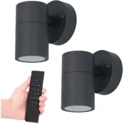 HOFTRONIC 2x Mason LED-Wandleuchte - Dimmbar - 4 Watt 345 lumen - IP44 Wasserdicht - GU10 - 2700K warmweiß - Innen- und Außenbereich - Schwarz - Inkl. Dimmer mit Fernbedienung - Gartenbeleuchtung