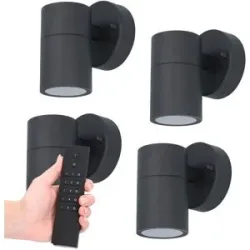 HOFTRONIC 4x Mason LED-Wandleuchte - Dimmbar - 4 Watt 345 lumen - IP44 Wasserdicht - GU10 - 2700K warmweiß - Innen- und Außenbereich - Schwarz - Inkl. Dimmer mit Fernbedienung - Gartenbeleuchtung