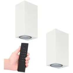 HOFTRONIC 2x LED-Wandleuchte Selma Weiß - Dimmbar - 8 watt 690 lumen - 2700K warmweiß - GU10 - Up & Down Licht - IP65 Wasserdicht - Inkl. Dimmer mit Fernbedienung - Gartenbeleuchtung