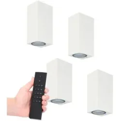 HOFTRONIC 4x LED Wandlampe Selma White - Dimmbar - 8 watt 690 lumen - 2700K warmweiß- GU10 - Up & Down Licht - IP65 Wasserdicht - Inkl. Dimmer mit Fernbedienung - Gartenbeleuchtung