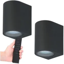 HOFTRONIC 2er-Set dimmbare LED-Wandleuchte Alvin - Schwarz - 2700K warmweiß - GU10 Fassung - Downlight - IP65 Wasserdicht - Inkl. Dimmer mit Fernbedienung - Gartenbeleuchtung