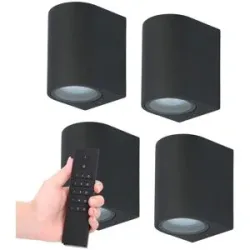 HOFTRONIC 4er Set dimmbare LED-Wandleuchte Alvin - Schwarz - 2700K warmweiß - GU10 Fassung - Downlight - IP65 Wasserdicht - Inkl. Dimmer mit Fernbedienung - Gartenbeleuchtung