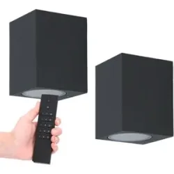 HOFTRONIC 2er-Set Marion LED-Wandleuchten - Dimmbar - 4 Watt 345 lumen - IP65 Wasserdicht - GU10 - 2700K warmweiß - Dimmbar - Innen & Außen - Schwarz - Inkl. Dimmer mit Fernbedienung