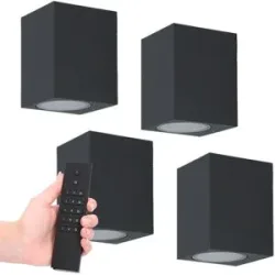 HOFTRONIC 4er-Set Marion LED-Wandleuchten - Dimmbar - 4 Watt 345 lumen - IP65 Wasserdicht - GU10 - 2700K warmweiß - Dimmbar - Innen & Außen - Schwarz - Inkl. Dimmer mit Fernbedienung