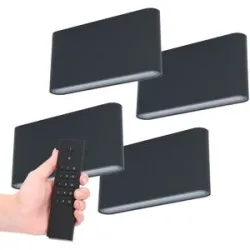 HOFTRONIC 4er-Set LED-Wandleuchten Dallas M - Schwarz - 12 Watt 660 Lumen - 3000K warmweiß - Up & Down Licht - IP54 wasserdicht - Inkl. Dimmer mit Fernbedienung - Innen & Außen