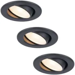 HOFTRONIC 3er Set Malta LED Einbaustrahler - 5W 400lm - 2700K warmweiß - Dimmbar - Rund - Schwenkbar - IP44 wasserdicht - Schwarz - Inkl. Quick Connector Box