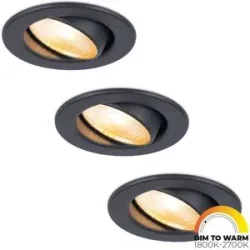 HOFTRONIC 3er Set Malta LED Einbaustrahler - 5W 360lm - Dimm to warm - Rund - Schwenkbar - IP44 wasserdicht - Schwarz - inkl. Quick Connector Box