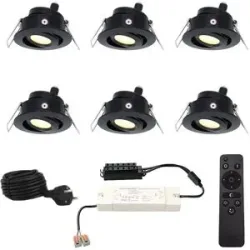 HOFTRONIC 6er Set Sienna 12V Einbaustrahlern - 3 Watt 200 Lumen - 2700K warmweiß - Schwarz - IP44 wasserdicht - schwenkbar - Verandaspots - mit Fernbedienung