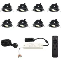 HOFTRONIC 8er Set Sienna 12V Einbaustrahlern - 3 Watt 200 Lumen - 2700K warmweiß - Schwarz - IP44 wasserdicht - schwenkbar - Verandaspots - mit Fernbedienung