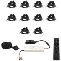 HOFTRONIC 10er Set Sienna 12V Einbaustrahlern - 3 Watt 200 Lumen - 2700K warmweiß - Schwarz - IP44 wasserdicht - schwenkbar - Verandaspots - mit Fernbedienung