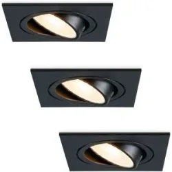 HOFTRONIC 3er Set Mallorca - LED Einbaustrahler - Schwenkbar - 4 Watt 345 lumen - 2700K warmweiß - GU10 - Dimmbar - Viereckig - IP20 für Innenbereich - Schwarz