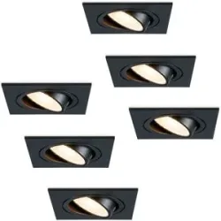 HOFTRONIC 6er Set Mallorca - LED Einbaustrahler - Schwenkbar - 4 Watt 345 lumen - 2700K warmweiß - GU10 - Dimmbar - Viereckig - IP20 für Innenbereich - Schwarz