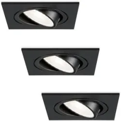 HOFTRONIC 3er Set Mallorca - LED Einbaustrahler - Schwenkbar - 4 Watt 345 Lumen - 6500K tageslichtweiß - GU10 - Dimmbar - Viereckig - IP20 für Innenbereich - Schwarz