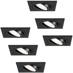 HOFTRONIC 6er Set Mallorca - LED Einbaustrahler - Schwenkbar - 4 Watt 345 Lumen - 6500K tageslichtweiß - GU10 - Dimmbar - Viereckig - IP20 für Innenbereich - Schwarz