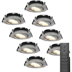 HOFTRONIC 8x LED Einbaustrahler Rome - Edelstahl - 6W 500 lumen - Schwenkbar - Dimmbar - 2700K warmweiß - IP44 Wasserdicht - Inklusive Fernbedienung - Geringe Einbautiefe