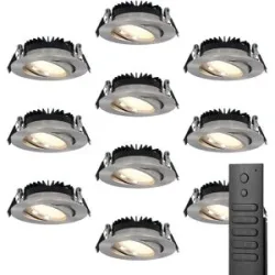 HOFTRONIC 10x LED Einbaustrahler Rome - Edelstahl - 6W 500 lumen - Schwenkbar - Dimmbar - 2700K warmweiß - IP44 Wasserdicht - Inklusive Fernbedienung - Geringe Einbautiefe