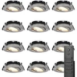 HOFTRONIC 12x LED Einbaustrahler Rome - Edelstahl - 6W 500 lumen - Schwenkbar - Dimmbar - 2700K warmweiß - IP44 Wasserdicht - Inklusive Fernbedienung - Geringe Einbautiefe