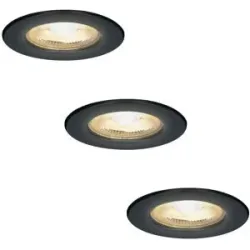 HOFTRONIC 3er Set Nola LED Einbaustrahler - Flach 49mm - 5W 450lm - 2700K warmweiß - Dimmbar - Rund - IP65 wasserdicht für bad, Innen und außen - Schwarz